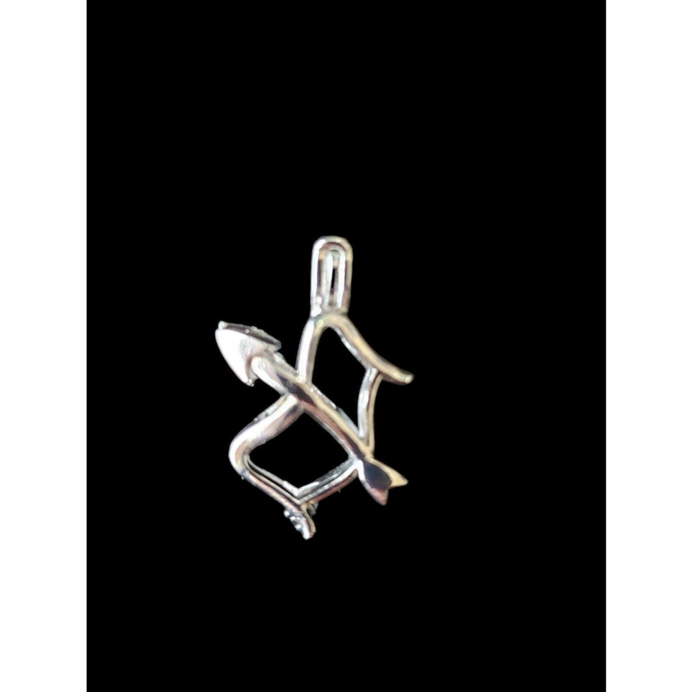 Pearl or stone gem Cage, 18k GP, bow and arrow Charm pendant locket archery